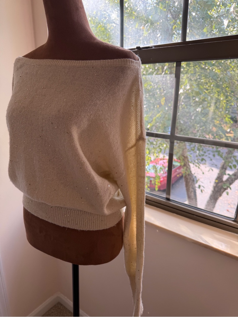 Banana Republic Cream Off-the-Shoulder Sparkle Knit Sweater